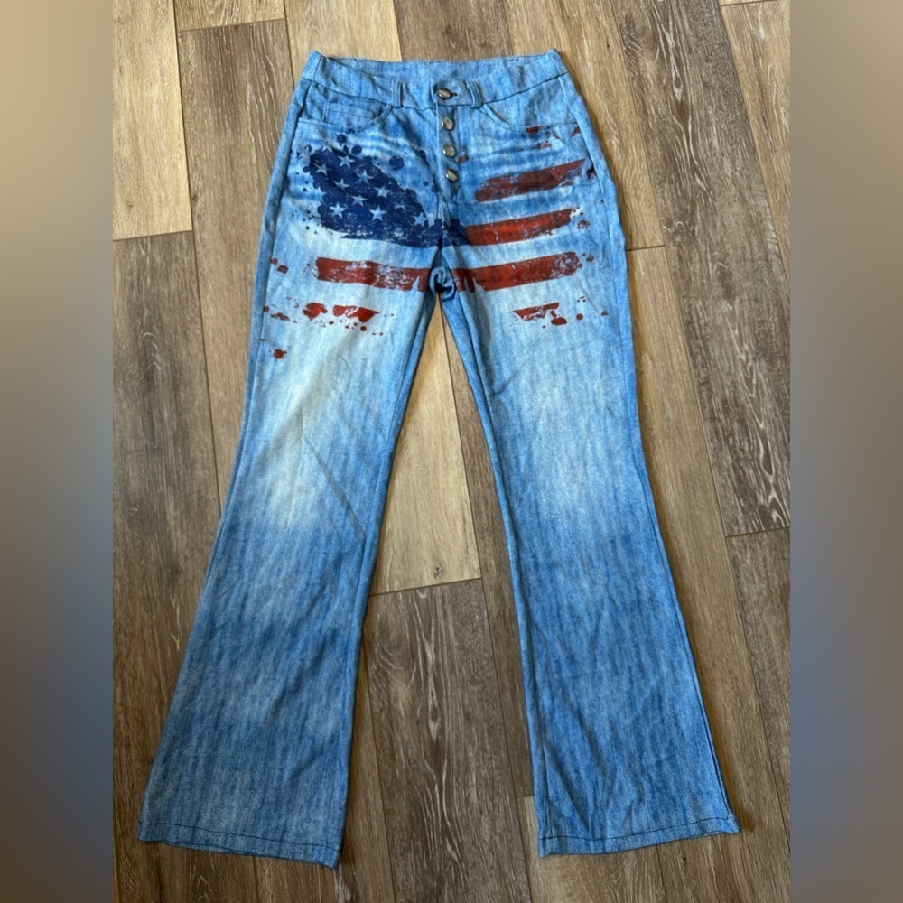 🛍️95% Polyester 5% Spandex lightweight stretch pants with American flag